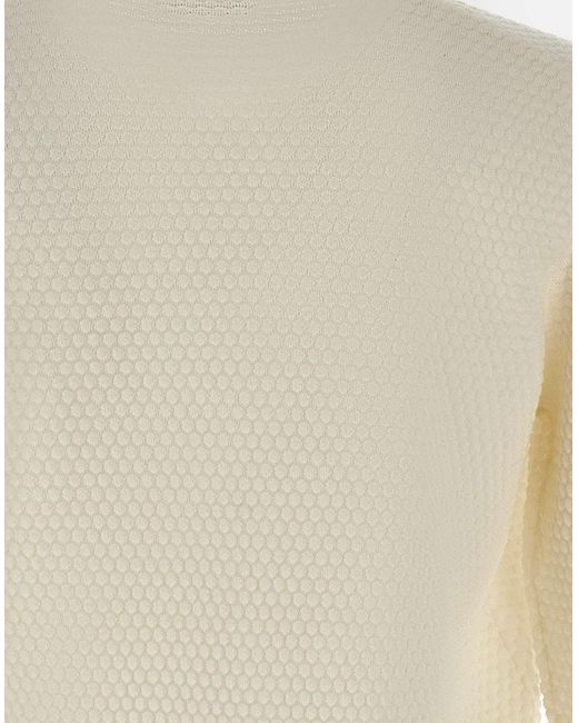 Kangra Cashmere White Kangra Textured Crew Neck Knitted Sweater for men