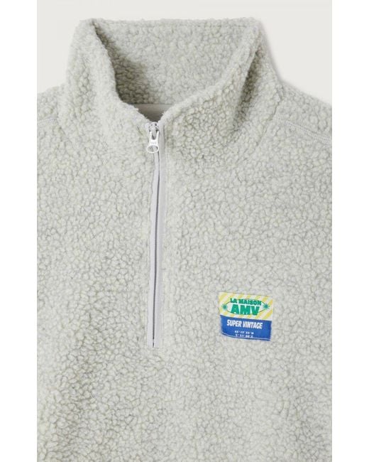 American Vintage Gray Half Zip Fleece Sweatshirt for men