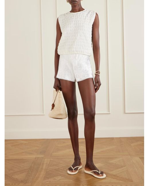 Doen White Loren Floral Jacquard Shorts