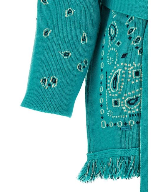Alanui Blue Fringed Bandana Cardigan
