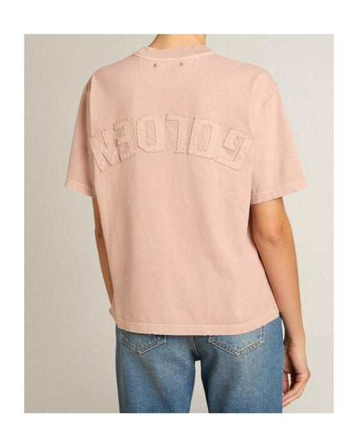Golden Goose Deluxe Brand Pink Logo Detailed Crewneck T-Shirt