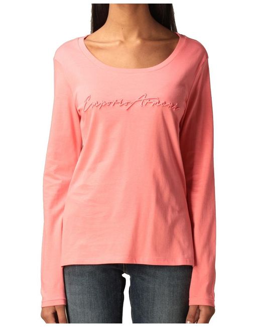 Emporio Armani Pink Logo Long-Sleeved T-Shirt