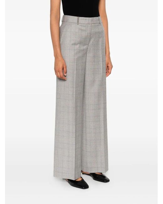 Peserico Gray Checked Straight-Leg Trousers