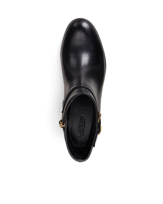 Ralph Lauren Black Leather Buckle Ankle Boots