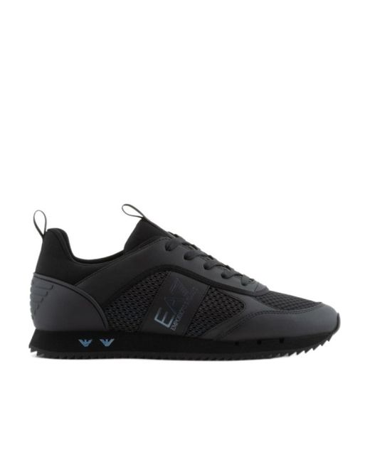 EA7 Black Logo-Print Panelled-Design Sneakers for men