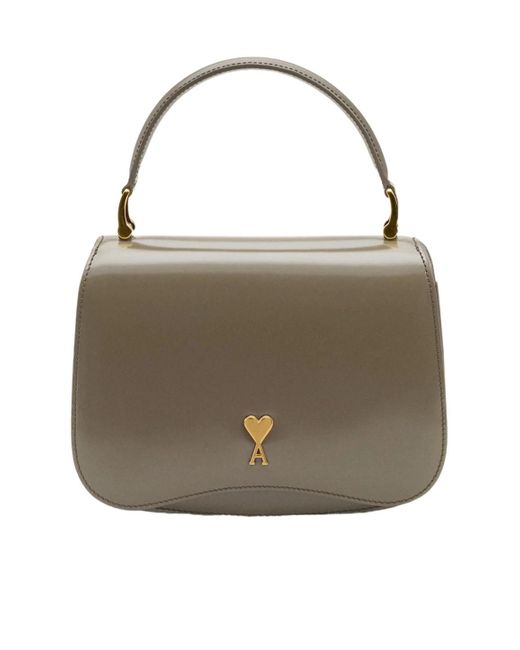 AMI Natural Logo Plaque Foldover Top Shoulder Bag