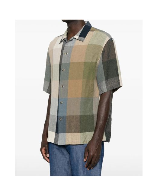 Barena Green Galia Check-Pattern Short-Sleeve Shirt for men