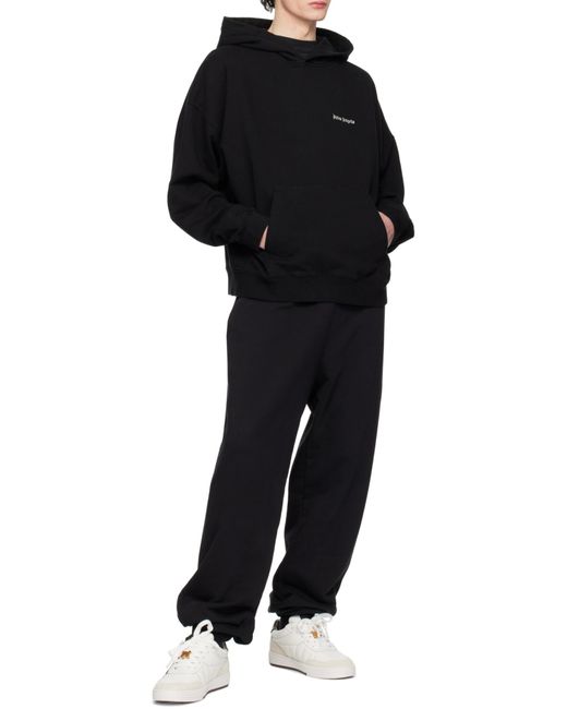Palm Angels Black Logo Embroidered Hoodie for men