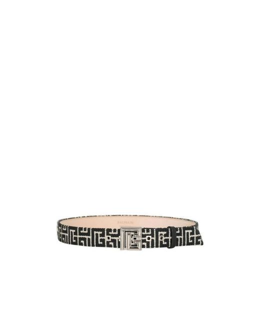Balmain White Monogrammed Buckle Belt for men