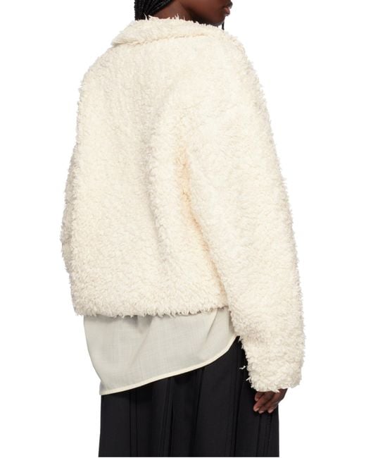 Jil Sander White Stand-Up Collar Fleece Jacket