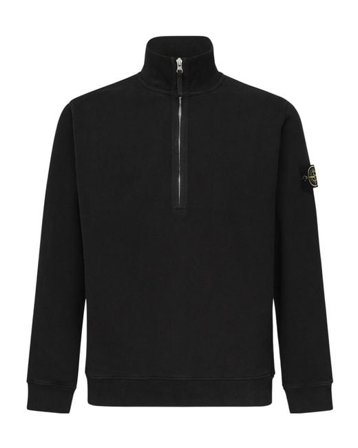 Stone Island Black Logo Patch Half-Zipped Sweatshirt for men