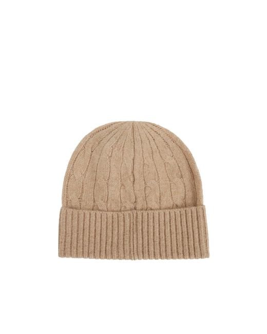 Polo Ralph Lauren Natural Logo Embroidered Cable-Knit Beanie
