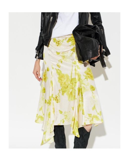 AllSaints Yellow Kathy Ruched Asymmetric Skirt