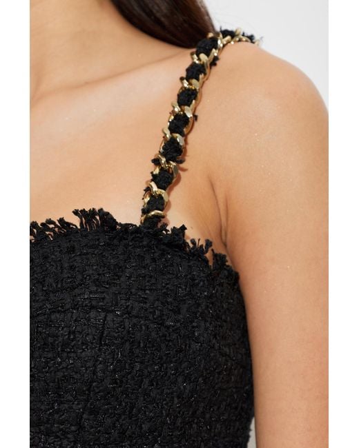 Balmain Black Chain-Strap Tweed Top