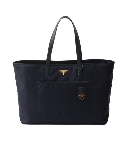 Prada Black Re-Edition 1978 Large Re-Nylon And Saffiano Leather Tote Bag