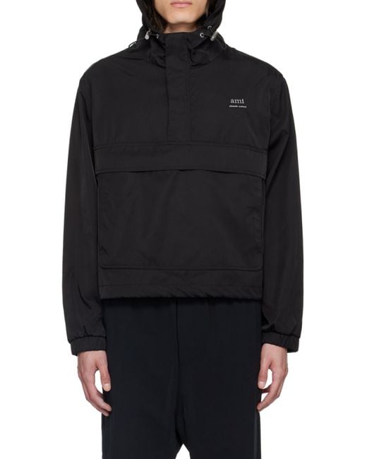 AMI Black Ami Logo Lettering Hooded Jacket for men