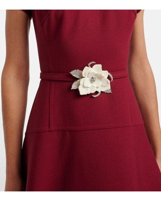 Oscar de la Renta Red Floral Wool Blend Crepe Maxi Dress