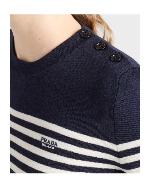 Prada Blue Crewneck Striped Jumper