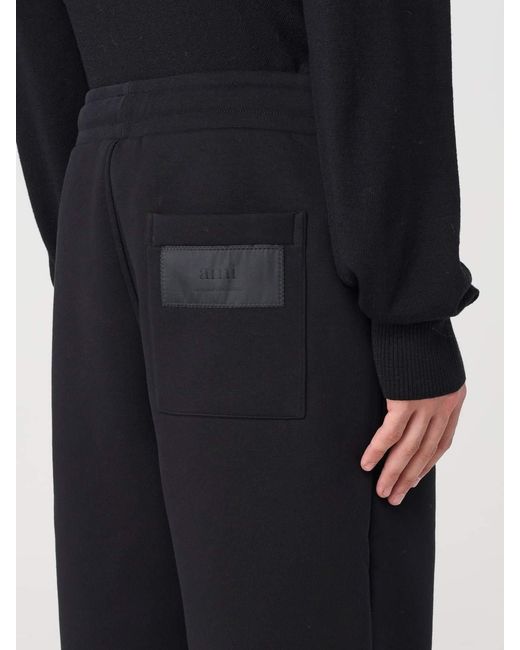AMI Black Logo-Patch Drawstring Track Pants for men