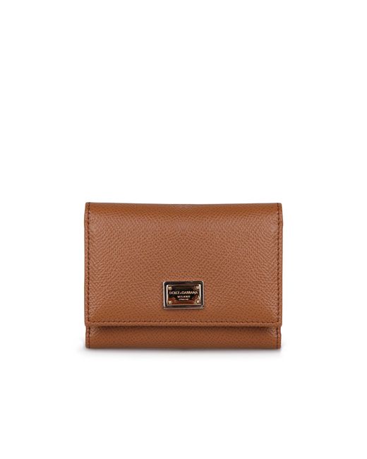 Dolce & Gabbana Brown Logo Plaque Tri-Fold Wallet