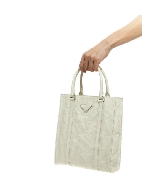 Prada White Antique Nappa Leather Tote Bag