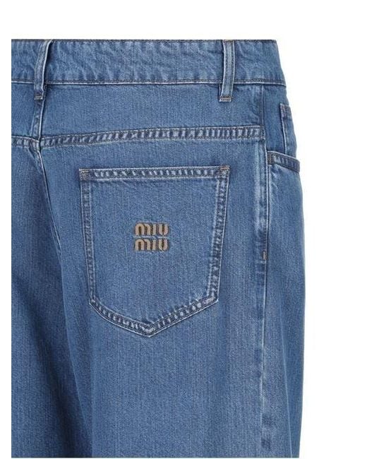 Miu Miu Blue Logo-Embroidered Straight-Leg Denim Jeans