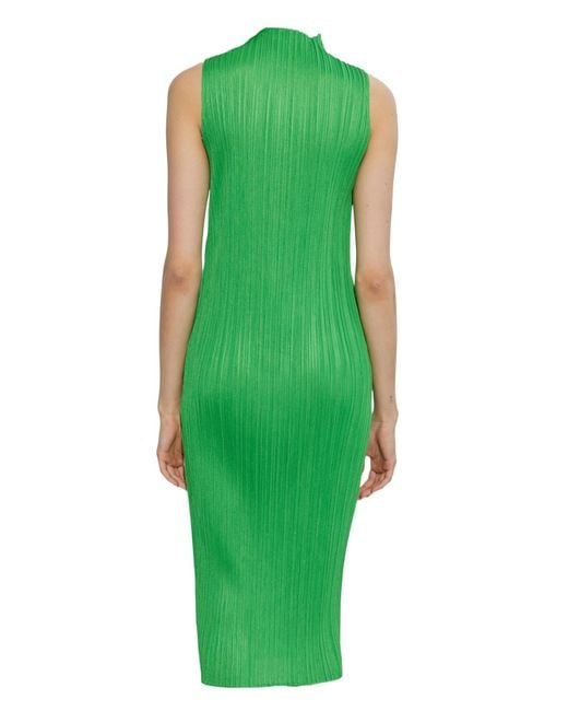 Pleats Please Issey Miyake Green April Pleated Midi Dress