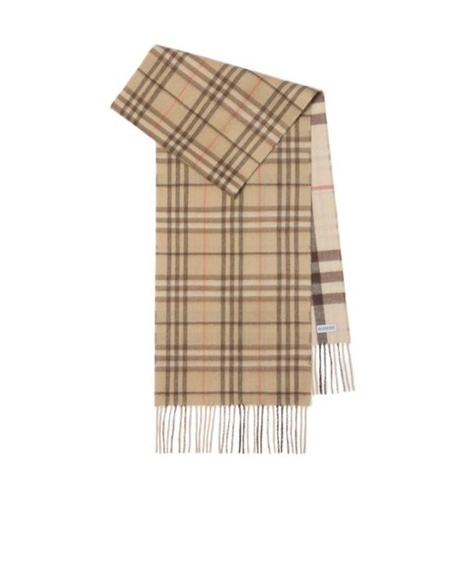 Burberry Natural Checked Fringed Scarf