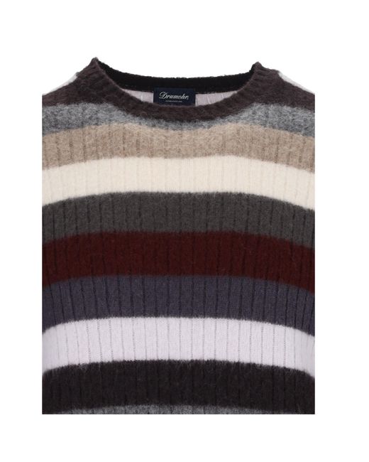Drumohr White Striped Ribbed Knit Top for men