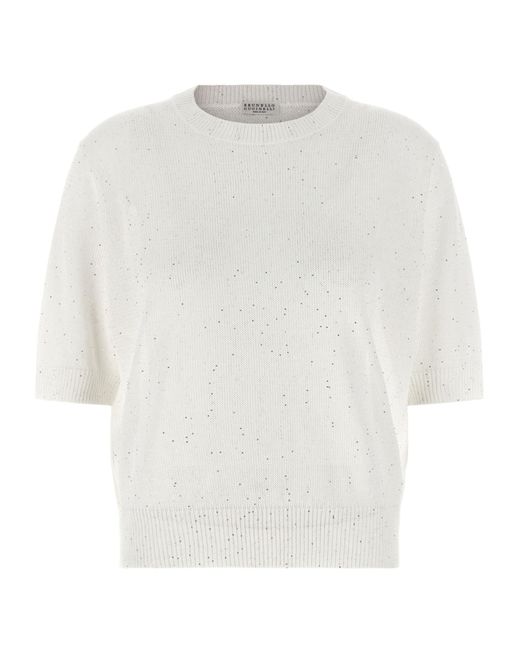 Brunello Cucinelli White Sequin Sweater