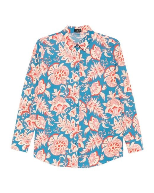 Etro Blue Paisley Print Button-Up Shirt