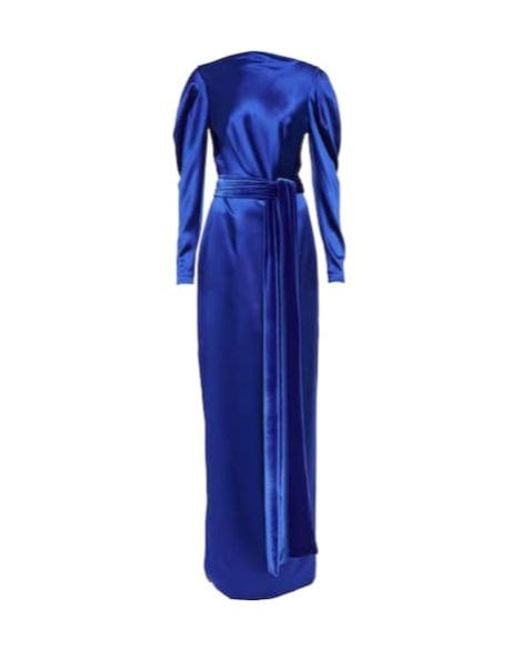 Monique Lhuillier Blue Silk Satin Gown