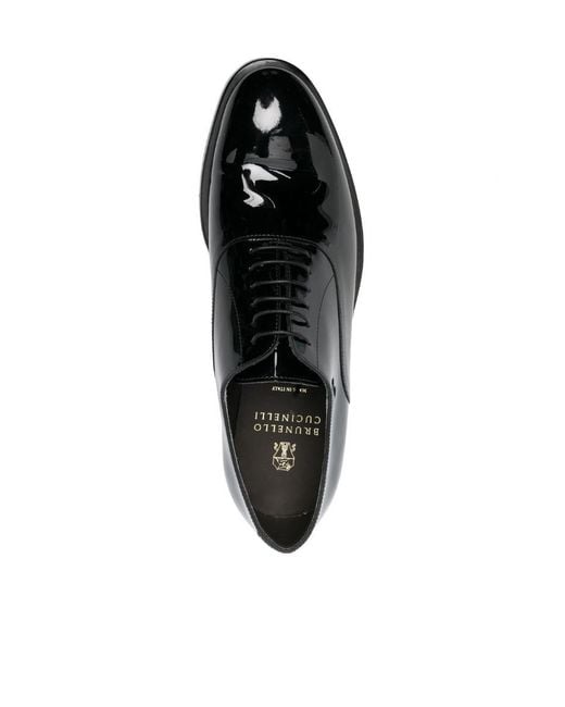 Brunello Cucinelli Black Round Toe Lace-Up Oxford Shoes for men