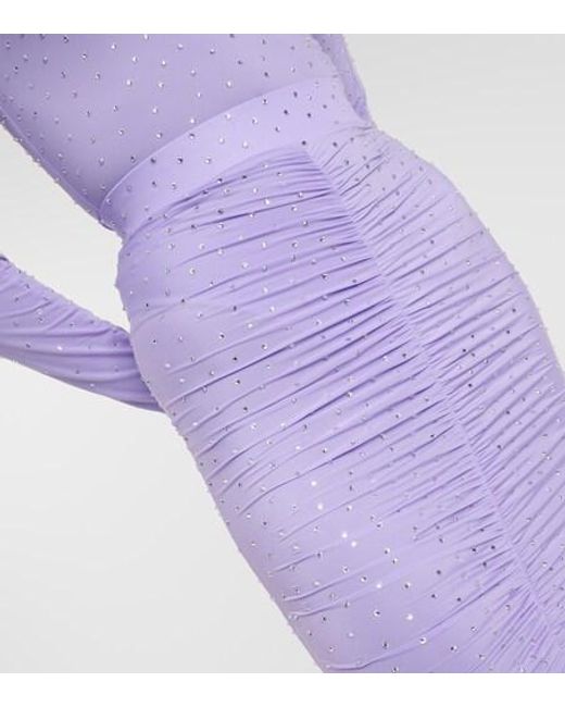 Alex Perry Purple Crystal-Embellished Ruched Midi Skirt