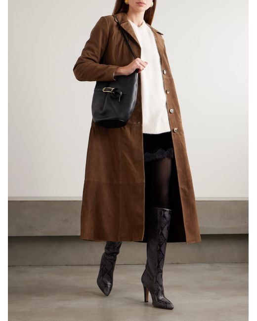 Rixo Brown Astraea Patchwork Suede Coat