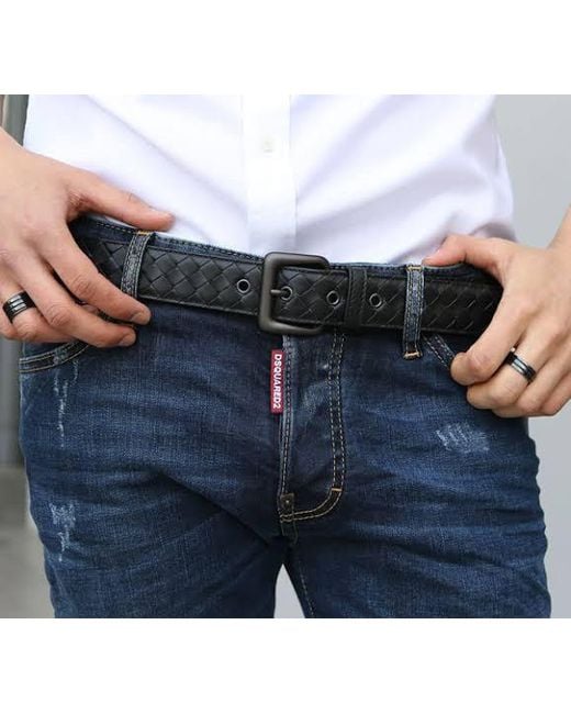 Bottega Veneta Black Intrecciato Belt for men