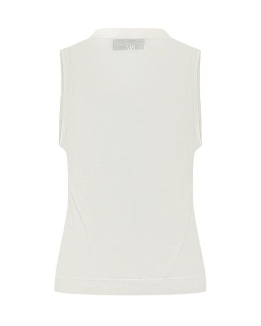 AMI White Ami Sleeveless Crewneck Top