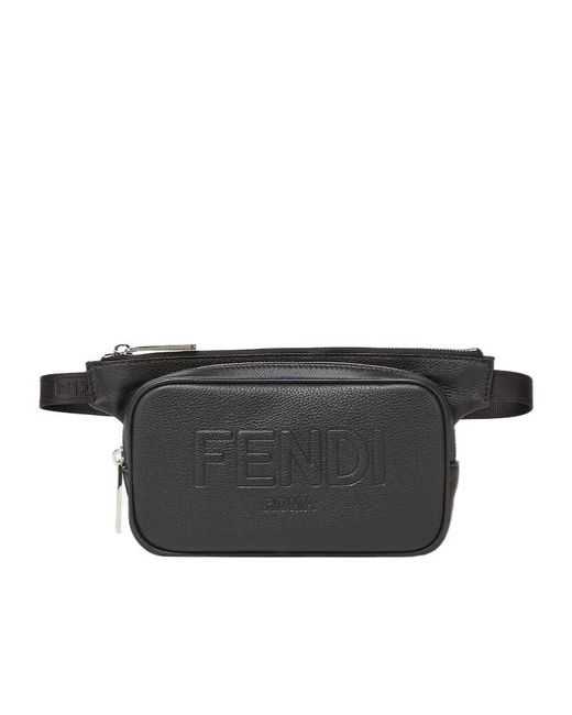 Fendi Black Logo Embossed Belt Bag for men