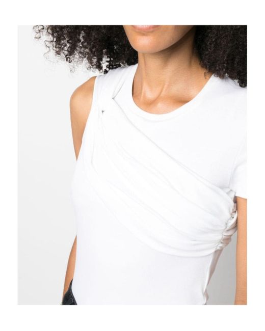 Blumarine White Twist-Detailed Crewneck T-Shirt