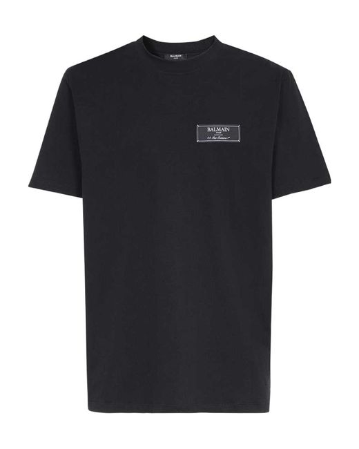 Balmain Black Logo-Patch Crewneck T-Shirt for men
