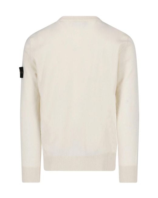 Stone Island White Ribbed Sweater for men