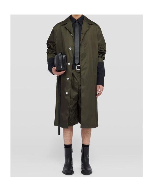 Jil Sander Green Button-Up Raincoat for men