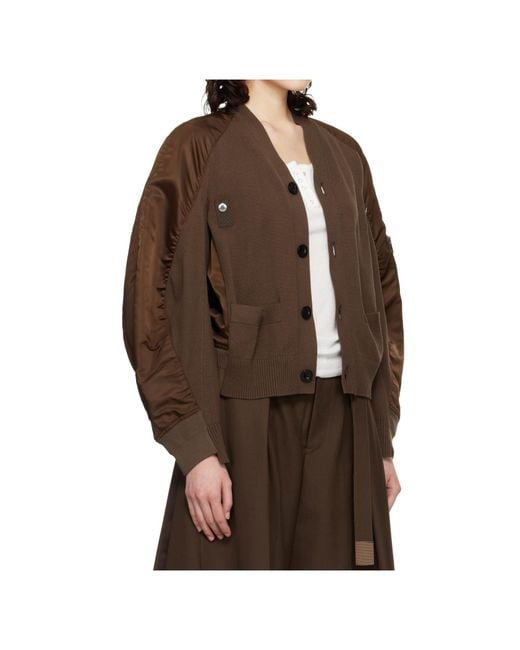 Sacai Brown Patchwork Design Cardigan
