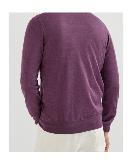 Brunello Cucinelli Purple Zip-Up Fine-Knit Cardigan for men