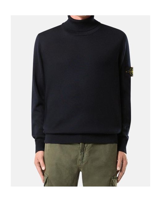 Stone Island Blue Logo Patch Roll Neck Jumper for men