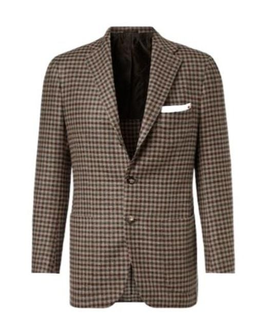 Kiton Brown Checked Wool, Silk, And Linen Blazer for men