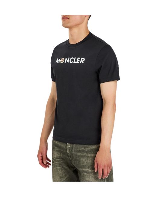 Moncler Black Logo-Print And Appliquéd Cotton T-Shirt for men