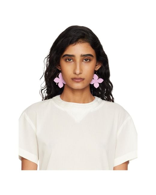 Marni Pink Poplin Flower Hook Earrings