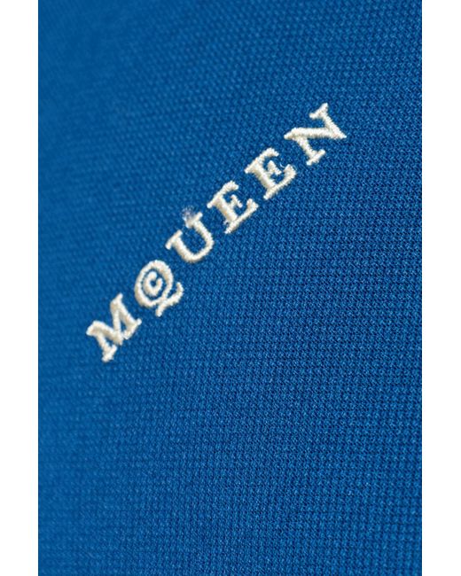 McQueen Blue Logo Embroidered Short-Sleeved Polo Shirt for men