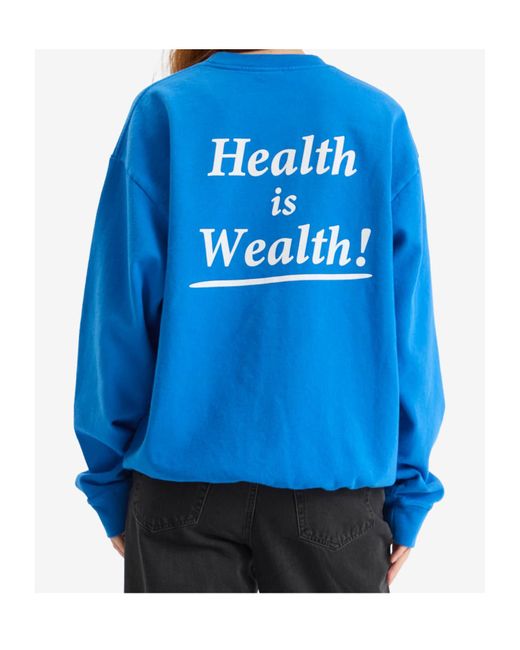 Sporty & Rich Blue Health Is Wealth Crew Sweatshirt